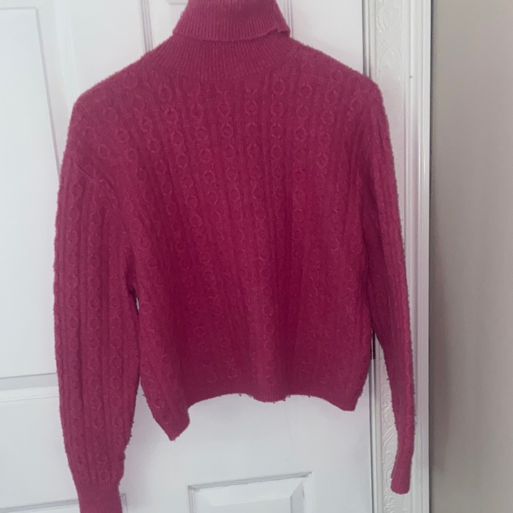 Zara Deep Pink Cable Knit Turtleneck Sweater